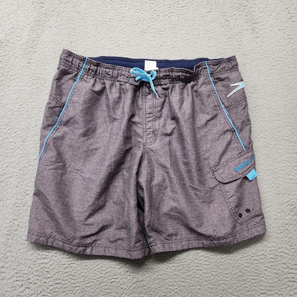 Speedo Shorts Mens Large Gray lined Surf‎ Swim Outdoors Logo Casual Stretch